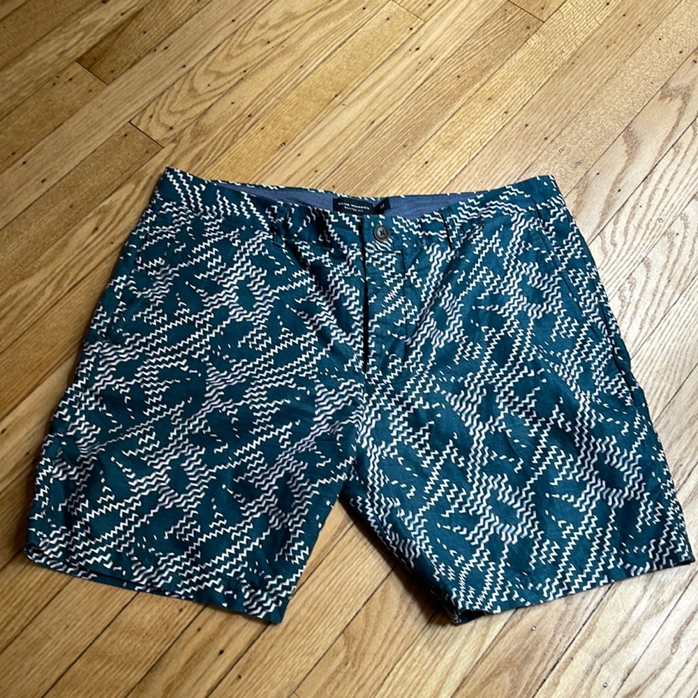 CLUB MONACO green print Baxter fit linen/cotton blend shorts size 32